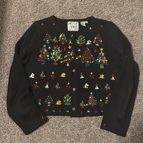 Michael Simon Sweaters - Michael Simon New York vintage unique beaded embroidered Christmas cardigan